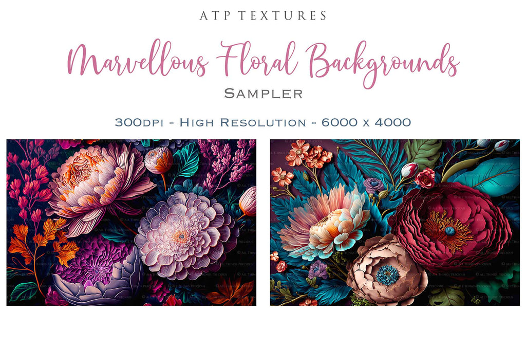 Floral Background in High resolution. For Digital scrapbooking, Print, Photoshop and Photography. Backdrop bundle. Digital, 300dpi, jpeg files for print. rich coloured flowers on a dark background.