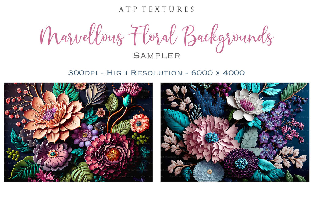 Floral Background in High resolution. For Digital scrapbooking, Print, Photoshop and Photography. Backdrop bundle. Digital, 300dpi, jpeg files for print. rich coloured flowers on a dark background.