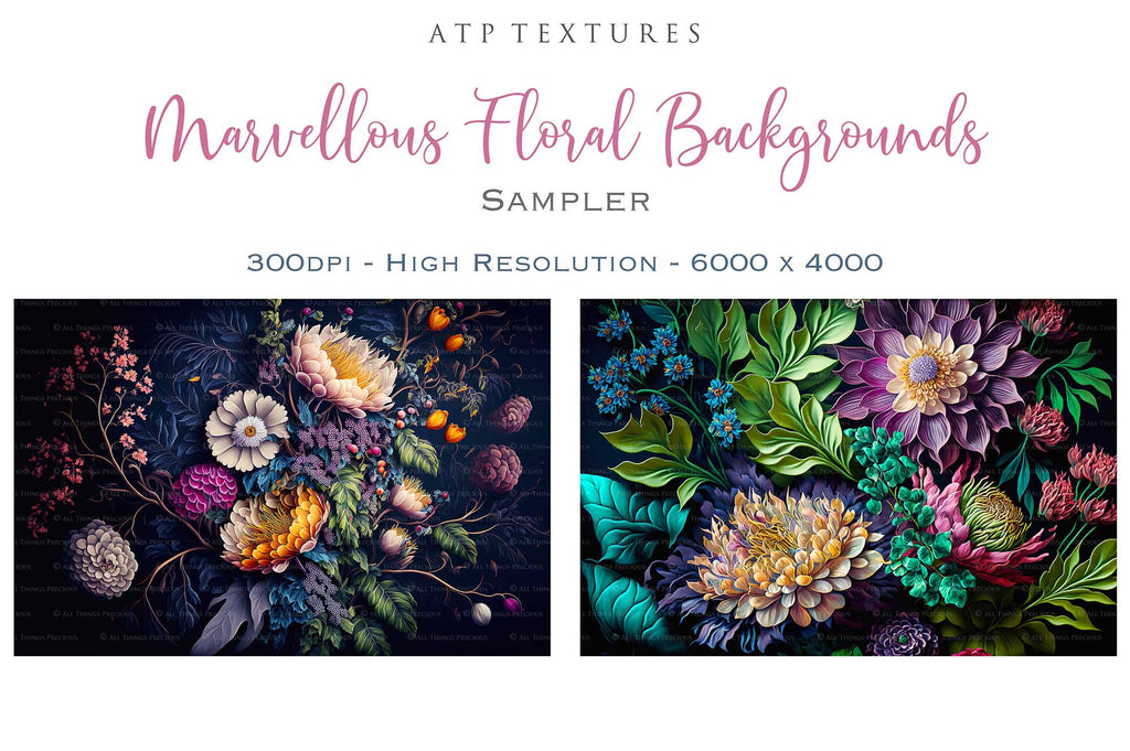 Floral Background in High resolution. For Digital scrapbooking, Print, Photoshop and Photography. Backdrop bundle. Digital, 300dpi, jpeg files for print. rich coloured flowers on a dark background.