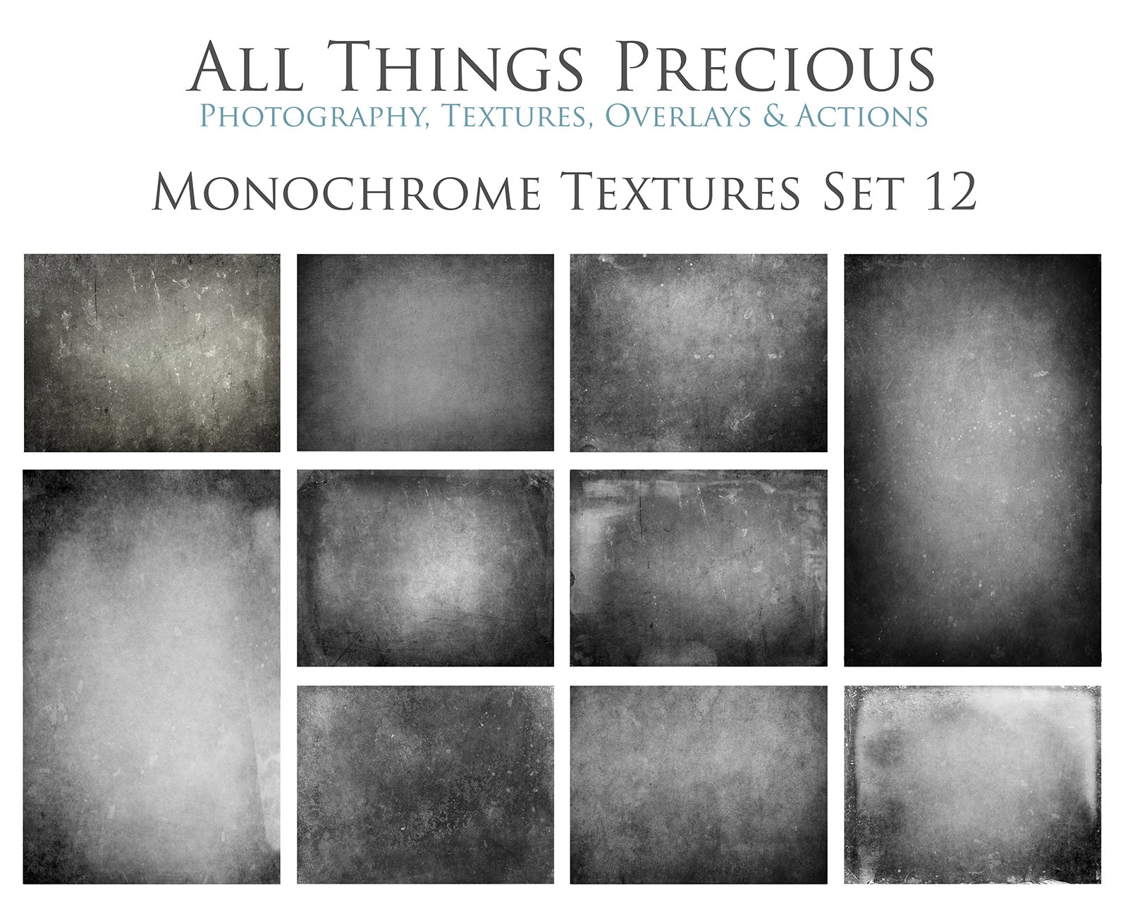 Monochrome textures. Fine art texture for photographers, digital editing. Photo Overlays. Antique, Vintage, Grunge, Light, Dark Bundle. Textured printable Canvas, Colour, black and white, Bundle. High resolution, 300dpi Graphic Assets for photography, digital scrapbooking and design. By ATP Textures