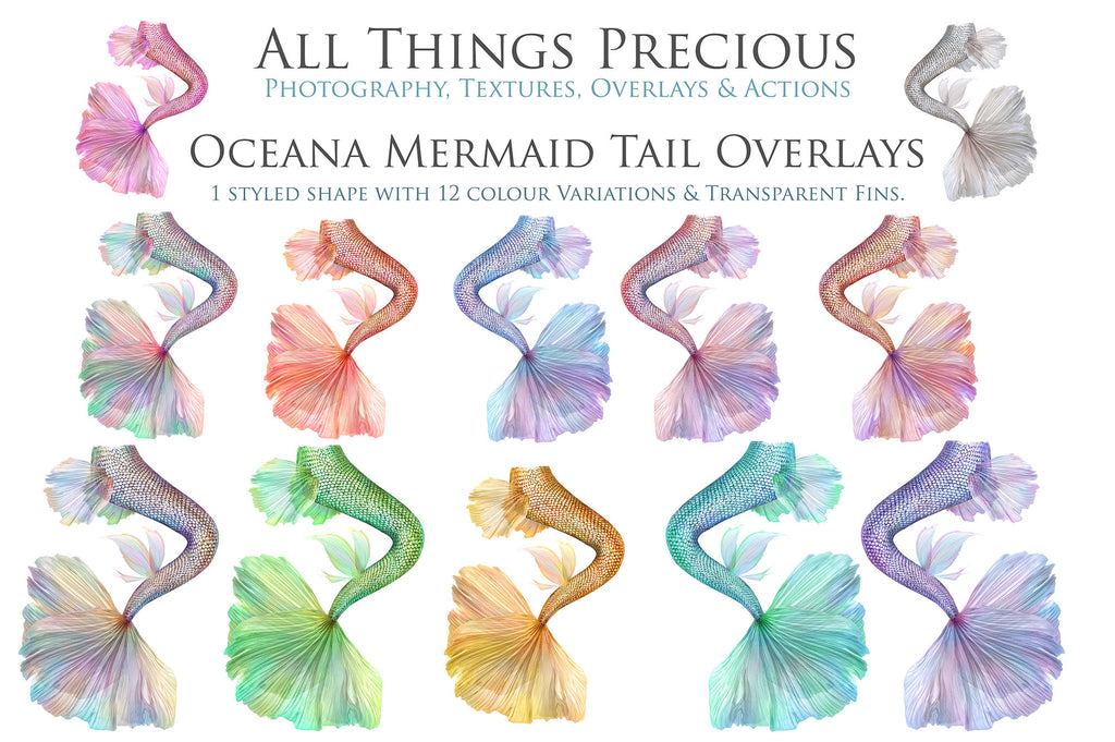 Mermaid Tail fin overlays in colourful tints. By ATP Textures