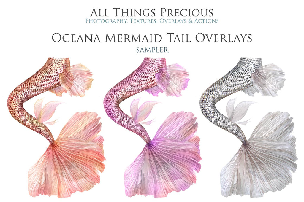 Mermaid Tail fin overlays in colourful tints. By ATP Textures