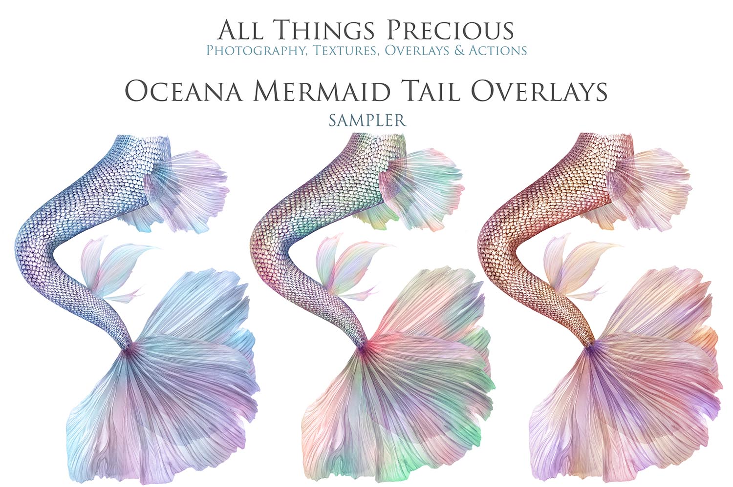 Mermaid Tail fin overlays in colourful tints. By ATP Textures