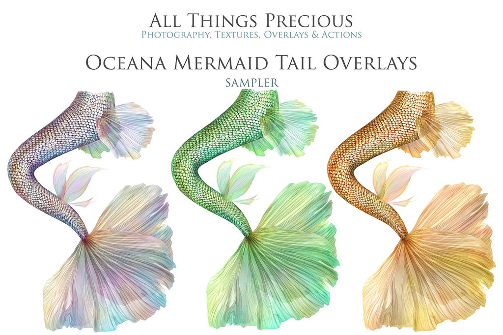 Mermaid Tail fin overlays in colourful tints. By ATP Textures