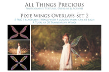 Load image into Gallery viewer, Digital Overlays for Photographers, Graphic design, scrapbooking and creatives.. Fairy Wings. High resolution, fine art digital assets for creating fantasy art.  Png overlay with transparent background. Magical Edit. Png Photo editing art assets.
