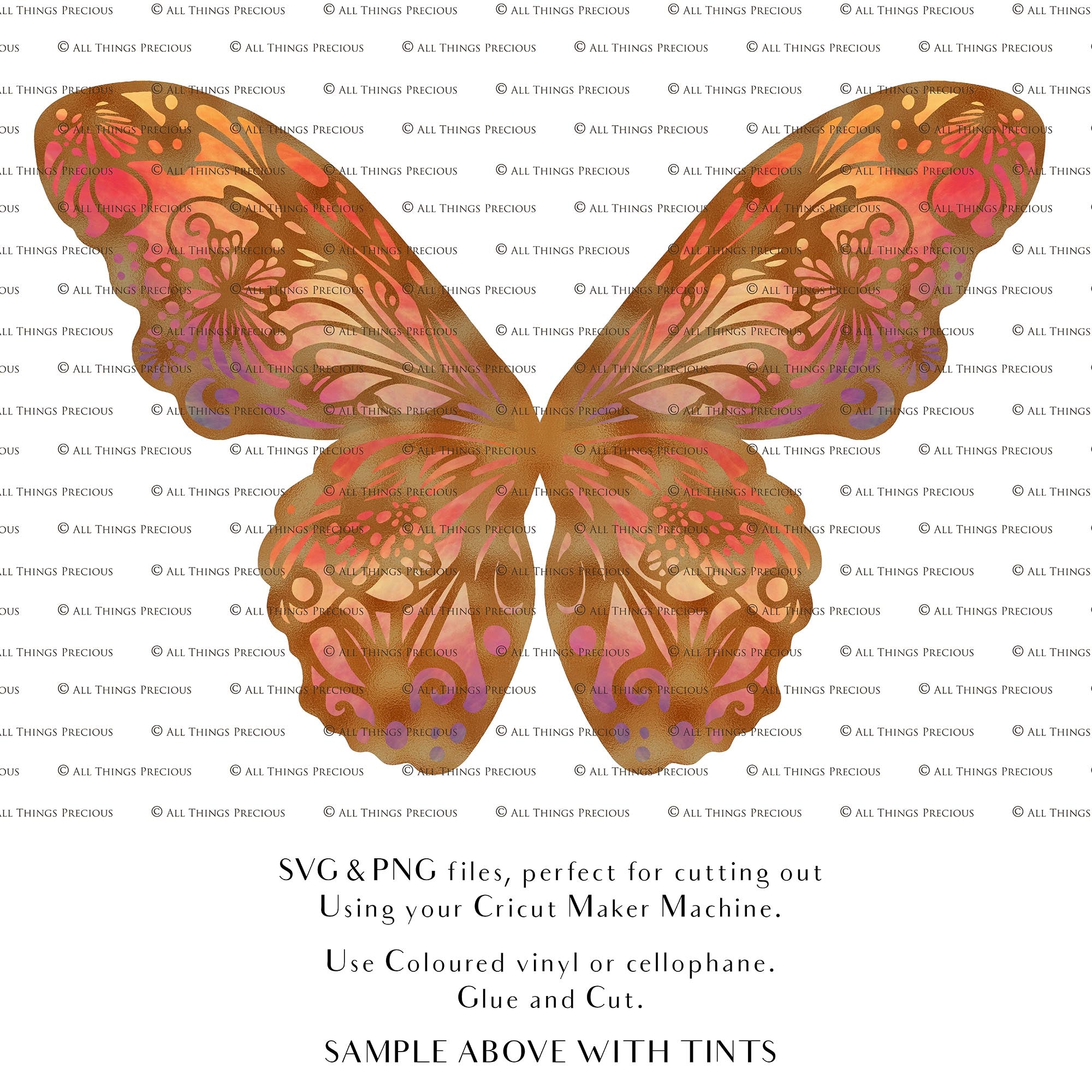SVG & PNG Fairy Wing files for Cricut or Silhouette Cameo Cutting Machine. To create wearable fairy wings, in adult or children sizes.  Use this graphic design for Halloween Costumes, Fantasy or Cosplay or photography. Use as prints in weddings, engagements or baby shower invitations. for you to cut and assemble. 