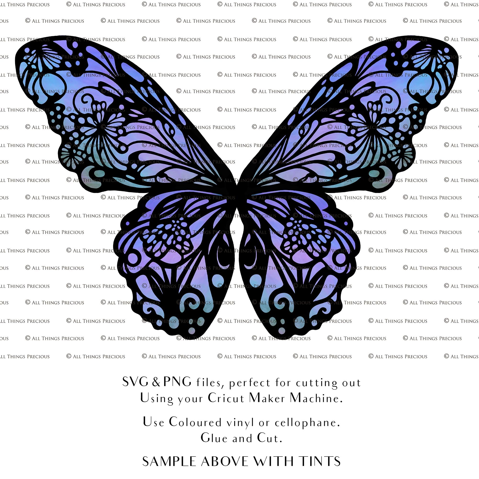 SVG & PNG Fairy Wing files for Cricut or Silhouette Cameo Cutting Machine. To create wearable fairy wings, in adult or children sizes.  Use this graphic design for Halloween Costumes, Fantasy or Cosplay or photography. Use as prints in weddings, engagements or baby shower invitations. for you to cut and assemble. 