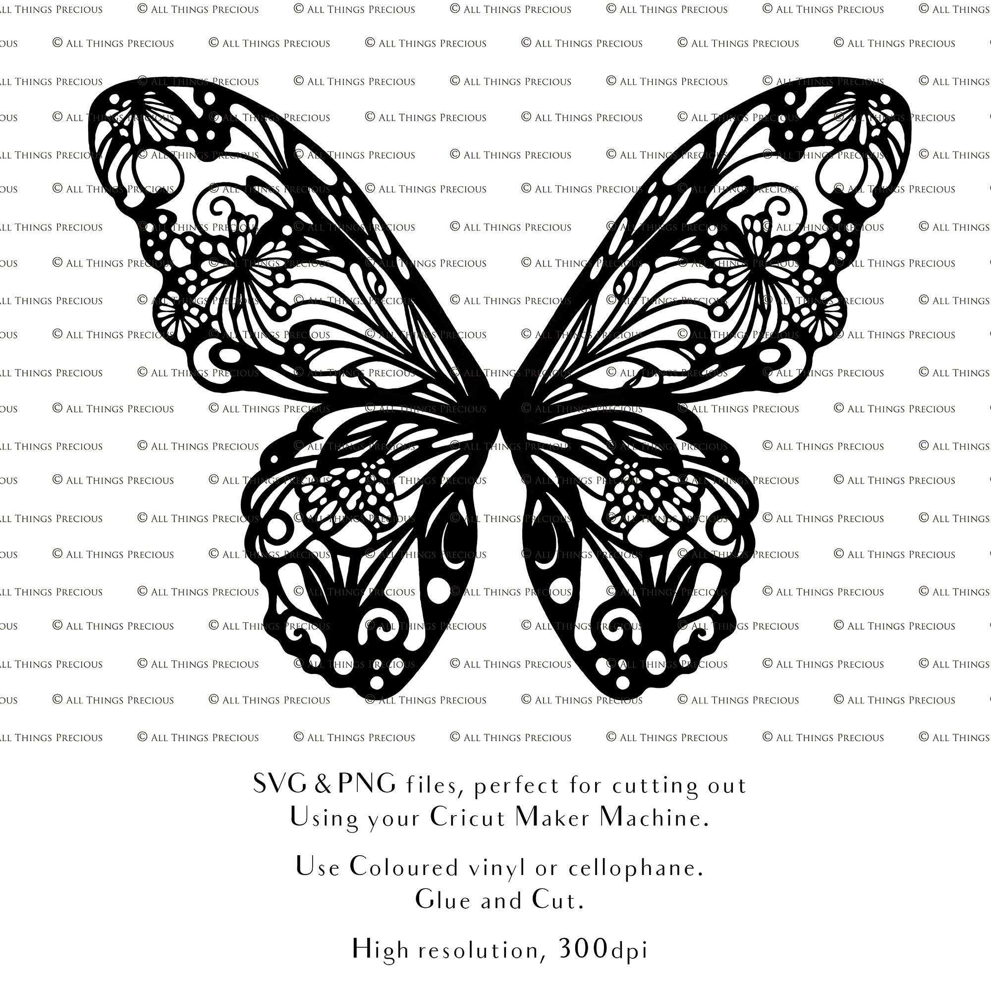 SVG & PNG Fairy Wing files for Cricut or Silhouette Cameo Cutting Machine. To create wearable fairy wings, in adult or children sizes.  Use this graphic design for Halloween Costumes, Fantasy or Cosplay or photography. Use as prints in weddings, engagements or baby shower invitations. for you to cut and assemble. 