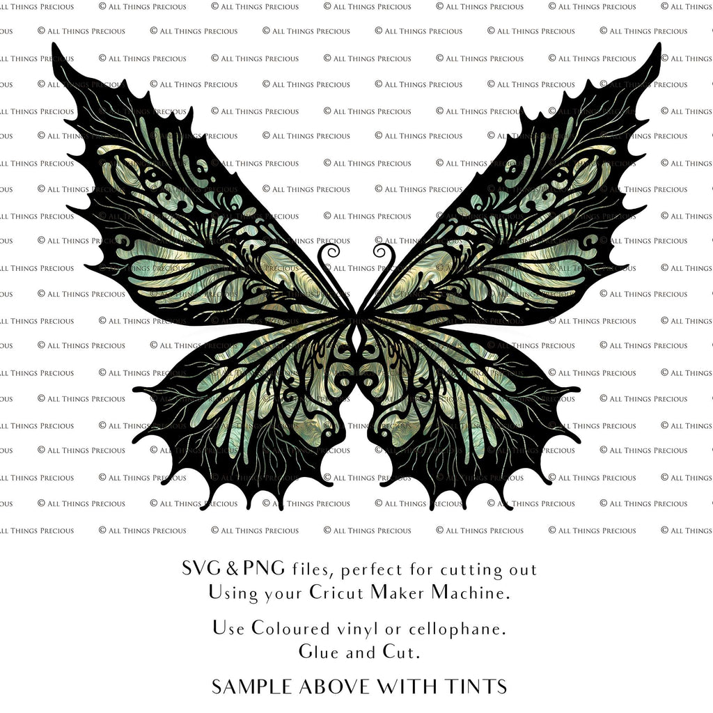 SVG & PNG Fairy Wing files for Cricut or Silhouette Cameo Cutting Machine. To create wearable fairy wings, in adult or children sizes.  Use this graphic design for Halloween Costumes, Fantasy or Cosplay or photography. Use as prints in weddings, engagements or baby shower invitations. for you to cut and assemble. 