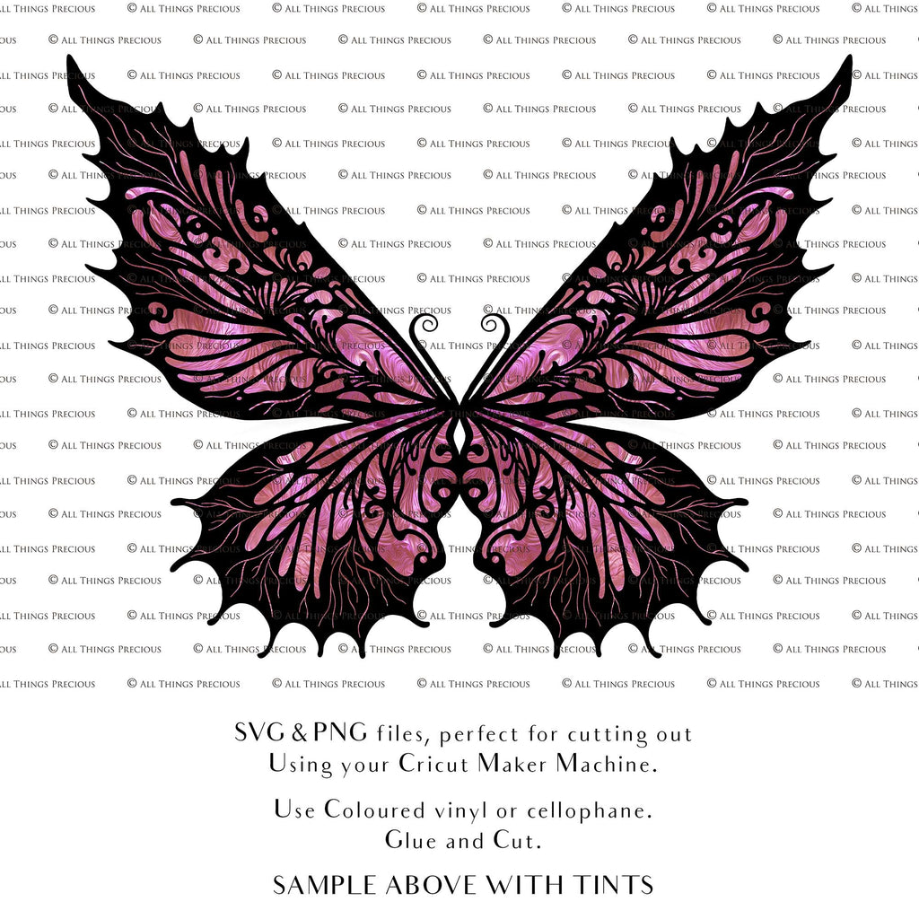 SVG & PNG Fairy Wing files for Cricut or Silhouette Cameo Cutting Machine. To create wearable fairy wings, in adult or children sizes.  Use this graphic design for Halloween Costumes, Fantasy or Cosplay or photography. Use as prints in weddings, engagements or baby shower invitations. for you to cut and assemble. 