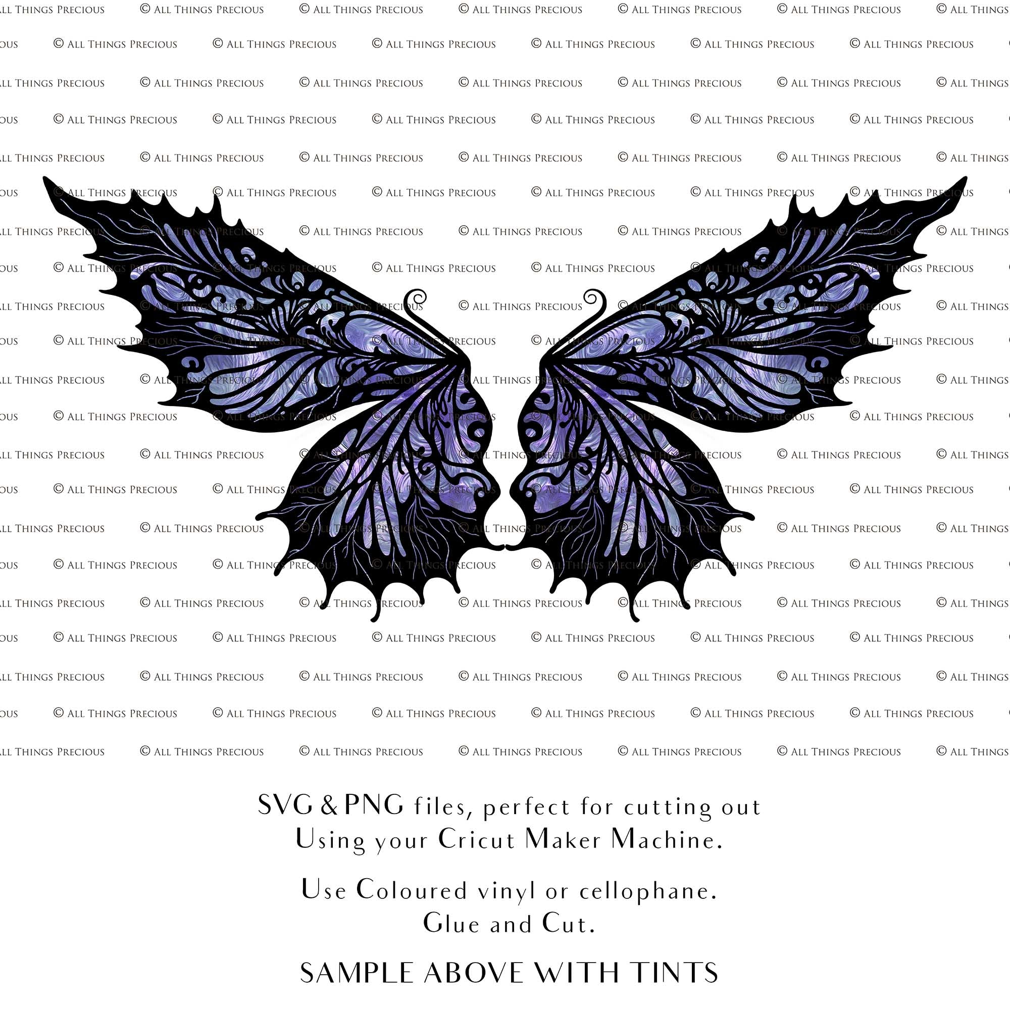 SVG & PNG Fairy Wing files for Cricut or Silhouette Cameo Cutting Machine. To create wearable fairy wings, in adult or children sizes.  Use this graphic design for Halloween Costumes, Fantasy or Cosplay or photography. Use as prints in weddings, engagements or baby shower invitations. for you to cut and assemble. 