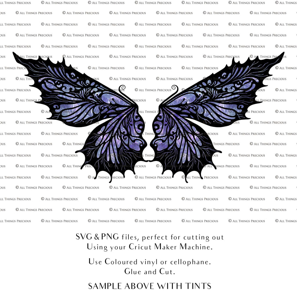 SVG & PNG Fairy Wing files for Cricut or Silhouette Cameo Cutting Machine. To create wearable fairy wings, in adult or children sizes.  Use this graphic design for Halloween Costumes, Fantasy or Cosplay or photography. Use as prints in weddings, engagements or baby shower invitations. for you to cut and assemble. 