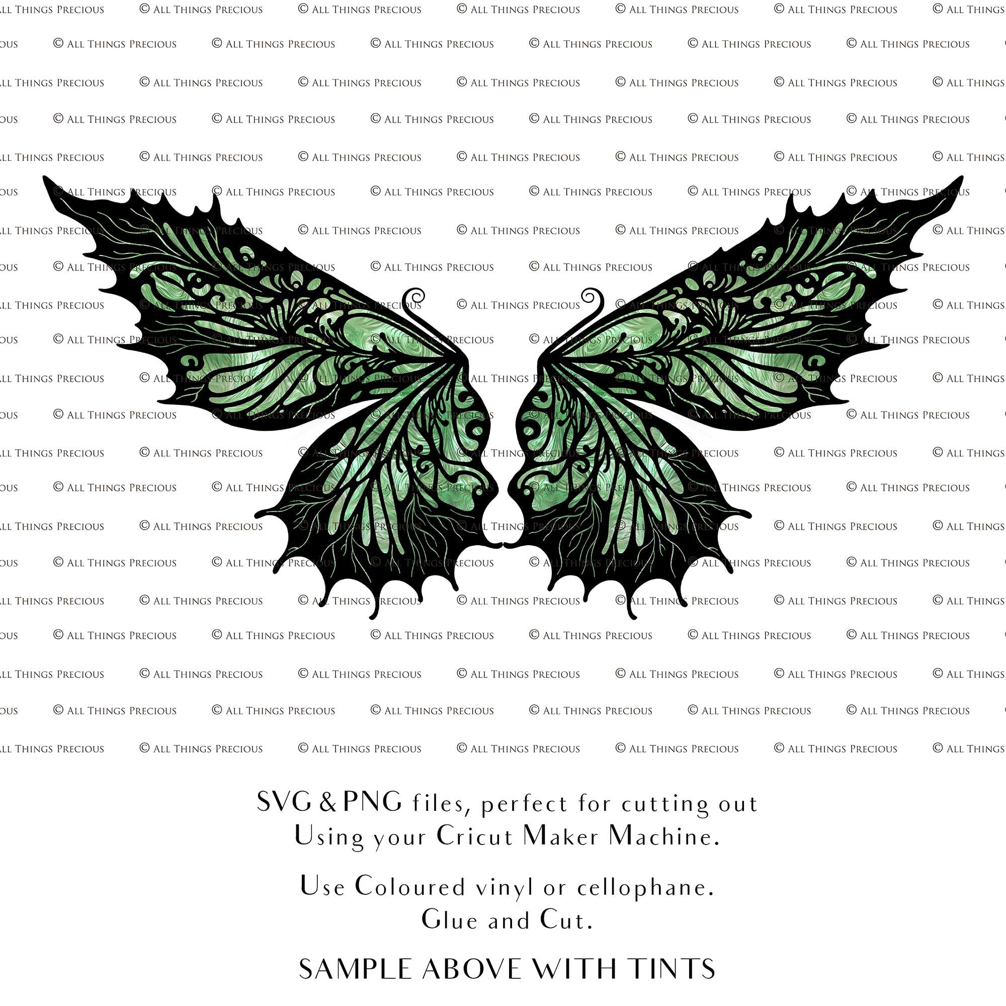 SVG & PNG Fairy Wing files for Cricut or Silhouette Cameo Cutting Machine. To create wearable fairy wings, in adult or children sizes.  Use this graphic design for Halloween Costumes, Fantasy or Cosplay or photography. Use as prints in weddings, engagements or baby shower invitations. for you to cut and assemble. 