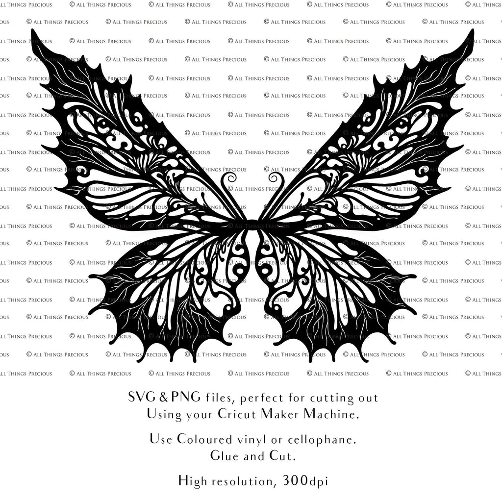 SVG & PNG Fairy Wing files for Cricut or Silhouette Cameo Cutting Machine. To create wearable fairy wings, in adult or children sizes.  Use this graphic design for Halloween Costumes, Fantasy or Cosplay or photography. Use as prints in weddings, engagements or baby shower invitations. for you to cut and assemble. 