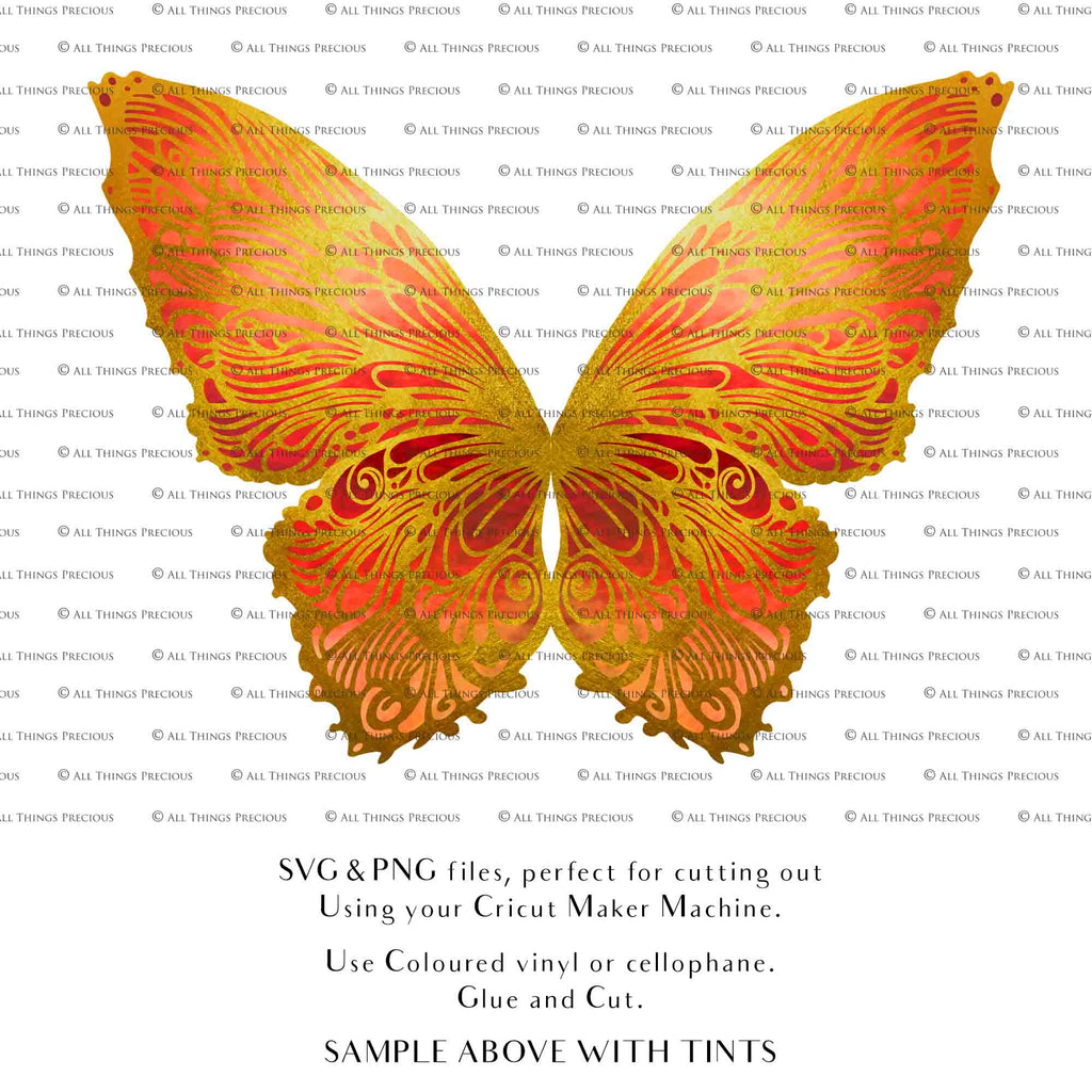 SVG & PNG Fairy Wing files for Cricut or Silhouette Cameo Cutting Machine. To create wearable fairy wings, in adult or children sizes.  Use this graphic design for Halloween Costumes, Fantasy or Cosplay or photography. Use as prints in weddings, engagements or baby shower invitations. for you to cut and assemble. 