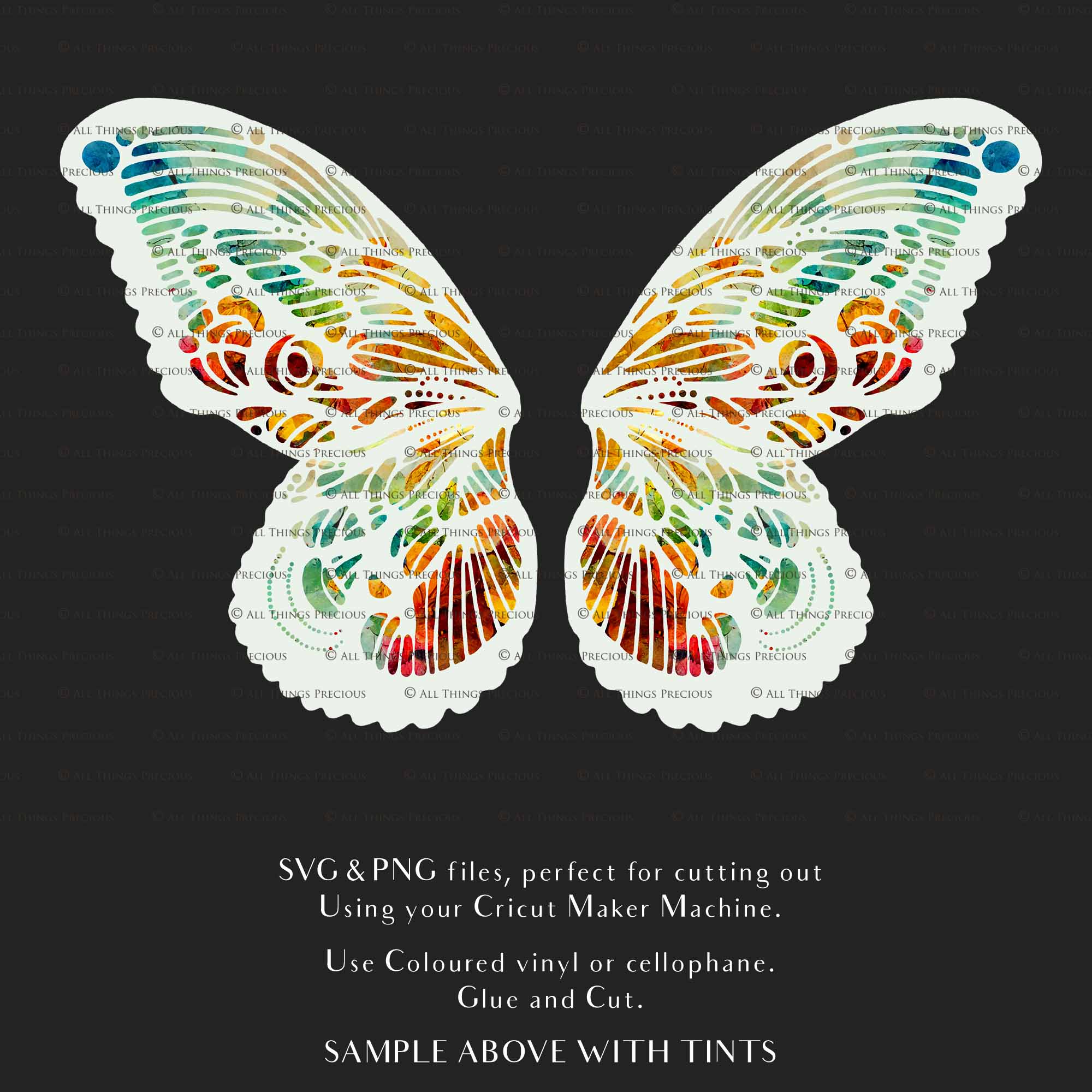 SVG & PNG Fairy Wing files for Cricut or Silhouette Cameo Cutting Machine. To create wearable fairy wings, in adult or children sizes. Graphic design for Halloween Costumes, Fantasy or Cosplay or photography. Print for weddings, engagements, baby shower invitations. DIY Printable. Fairycore, Cottagecore.