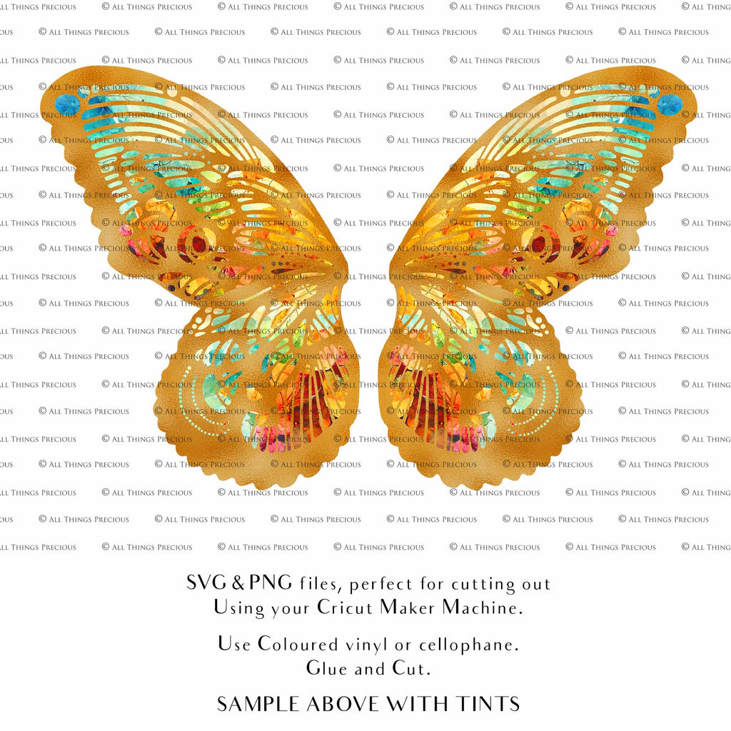 SVG & PNG Fairy Wing files for Cricut or Silhouette Cameo Cutting Machine. To create wearable fairy wings, in adult or children sizes. Graphic design for Halloween Costumes, Fantasy or Cosplay or photography. Print for weddings, engagements, baby shower invitations. DIY Printable. Fairycore, Cottagecore.