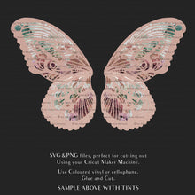 Load image into Gallery viewer, SVG &amp; PNG Fairy Wing files for Cricut or Silhouette Cameo Cutting Machine. To create wearable fairy wings, in adult or children sizes. Graphic design for Halloween Costumes, Fantasy or Cosplay or photography. Print for weddings, engagements, baby shower invitations. DIY Printable. Fairycore, Cottagecore.
