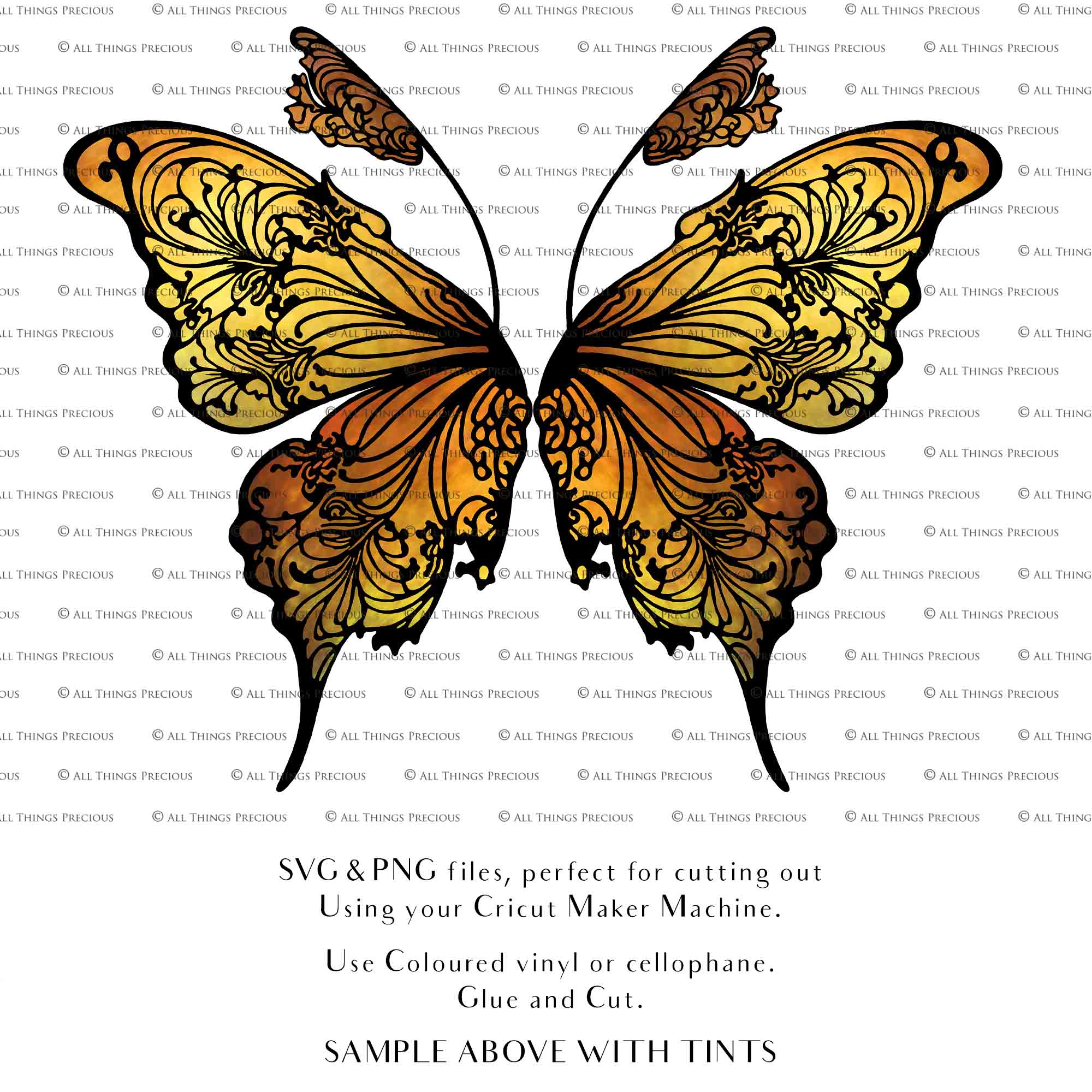 SVG & PNG Fairy Wing files for Cricut or Silhouette Cameo Cutting Machine. To create wearable fairy wings, in adult or children sizes. Graphic design for Halloween Costumes, Fantasy or Cosplay or photography. Print for weddings, engagements, baby shower invitations. DIY Printable. Fairycore, Cottagecore.