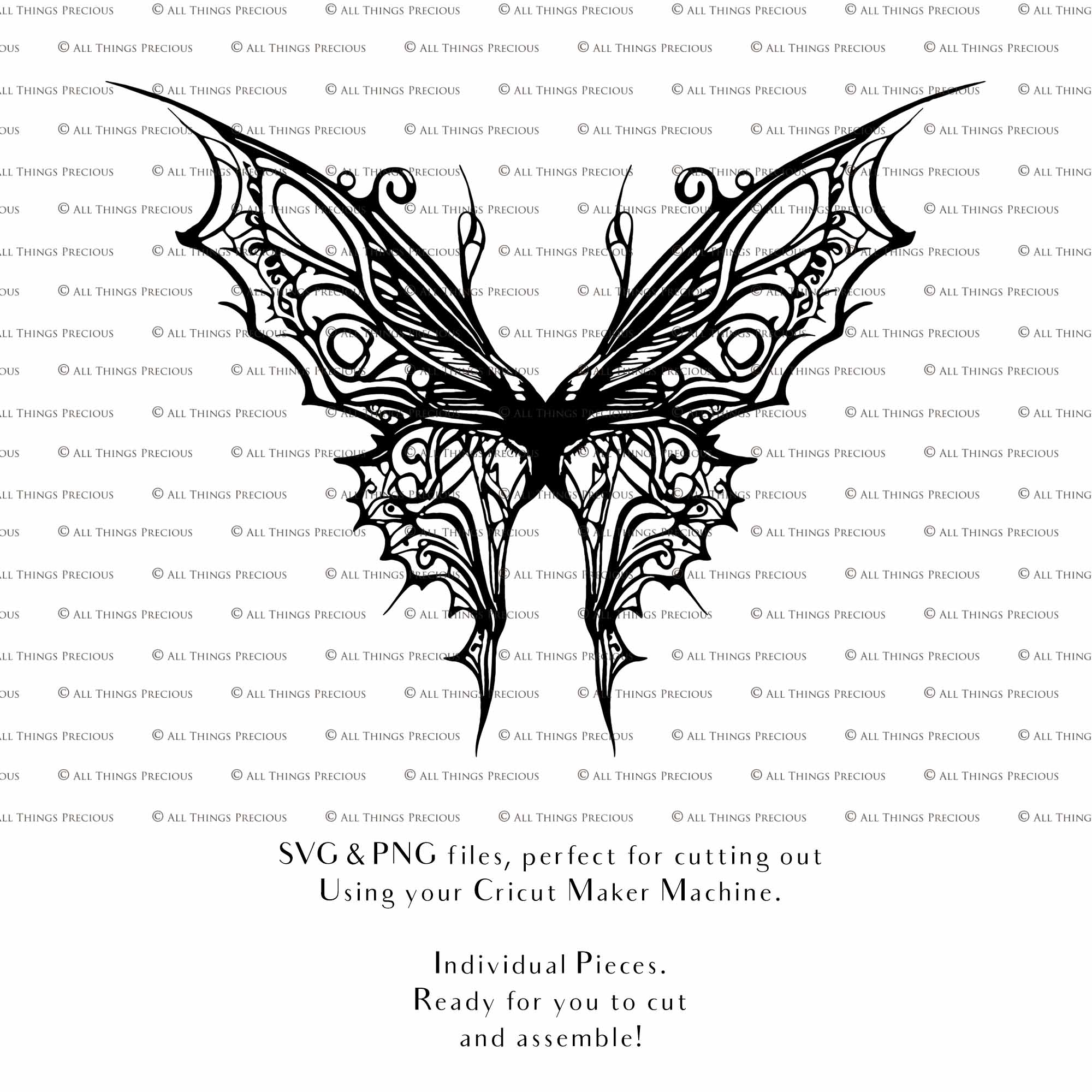 SVG & PNG Fairy Wing files for Cricut or Silhouette Cameo Cutting Machine. To create wearable fairy wings, in adult or children sizes. Graphic design for Halloween Costumes, Fantasy or Cosplay or photography. Print for weddings, engagements, baby shower invitations. DIY Printable. Fairycore, Cottagecore.