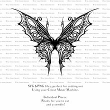 Load image into Gallery viewer, SVG &amp; PNG Fairy Wing files for Cricut or Silhouette Cameo Cutting Machine. To create wearable fairy wings, in adult or children sizes. Graphic design for Halloween Costumes, Fantasy or Cosplay or photography. Print for weddings, engagements, baby shower invitations. DIY Printable. Fairycore, Cottagecore.

