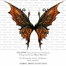 Load image into Gallery viewer, SVG &amp; PNG Fairy Wing files for Cricut or Silhouette Cameo Cutting Machine. To create wearable fairy wings, in adult or children sizes. Graphic design for Halloween Costumes, Fantasy or Cosplay or photography. Print for weddings, engagements, baby shower invitations. DIY Printable. Fairycore, Cottagecore.
