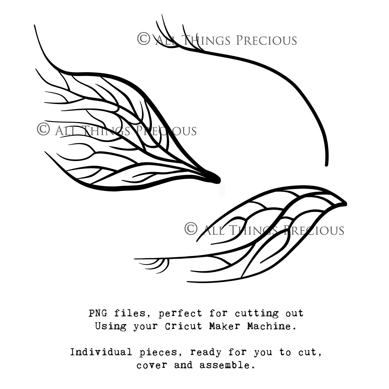 SVG & PNG Fairy Wing files for Cricut or Silhouette Cameo Cutting Machine. To create wearable fairy wings, in adult or children sizes.  Use this clipart design for Halloween Costumes, Fantasy or Cosplay or photography. These are Individual Wing Pieces, for you to cut and assemble. This is a digital product. 