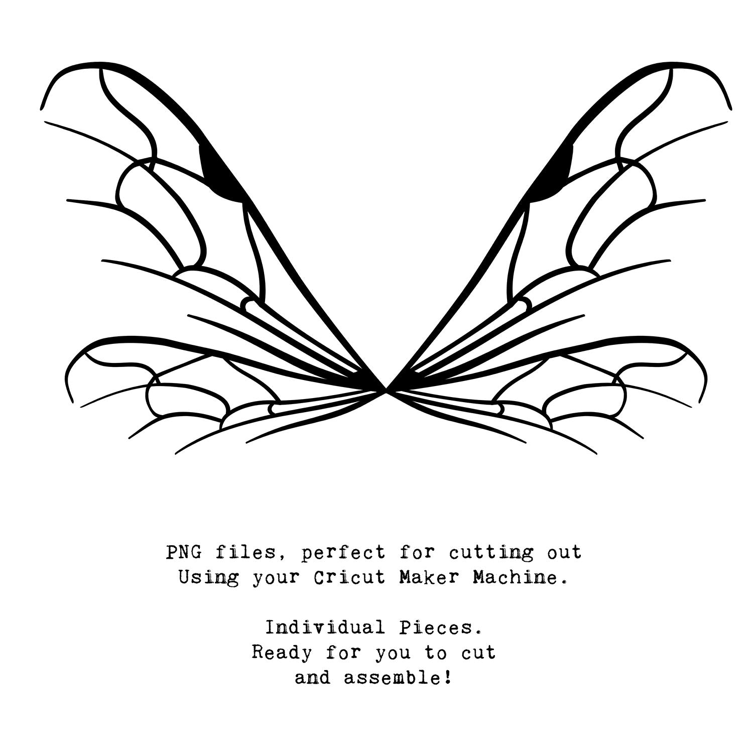 SVG & PNG Fairy Wing files for Cricut or Silhouette Cameo Cutting Machine. To create wearable fairy wings, in adult or children sizes.  Use this clipart design for Halloween Costumes, Fantasy or Cosplay or photography. These are Individual Wing Pieces, for you to cut and assemble. This is a digital product. 