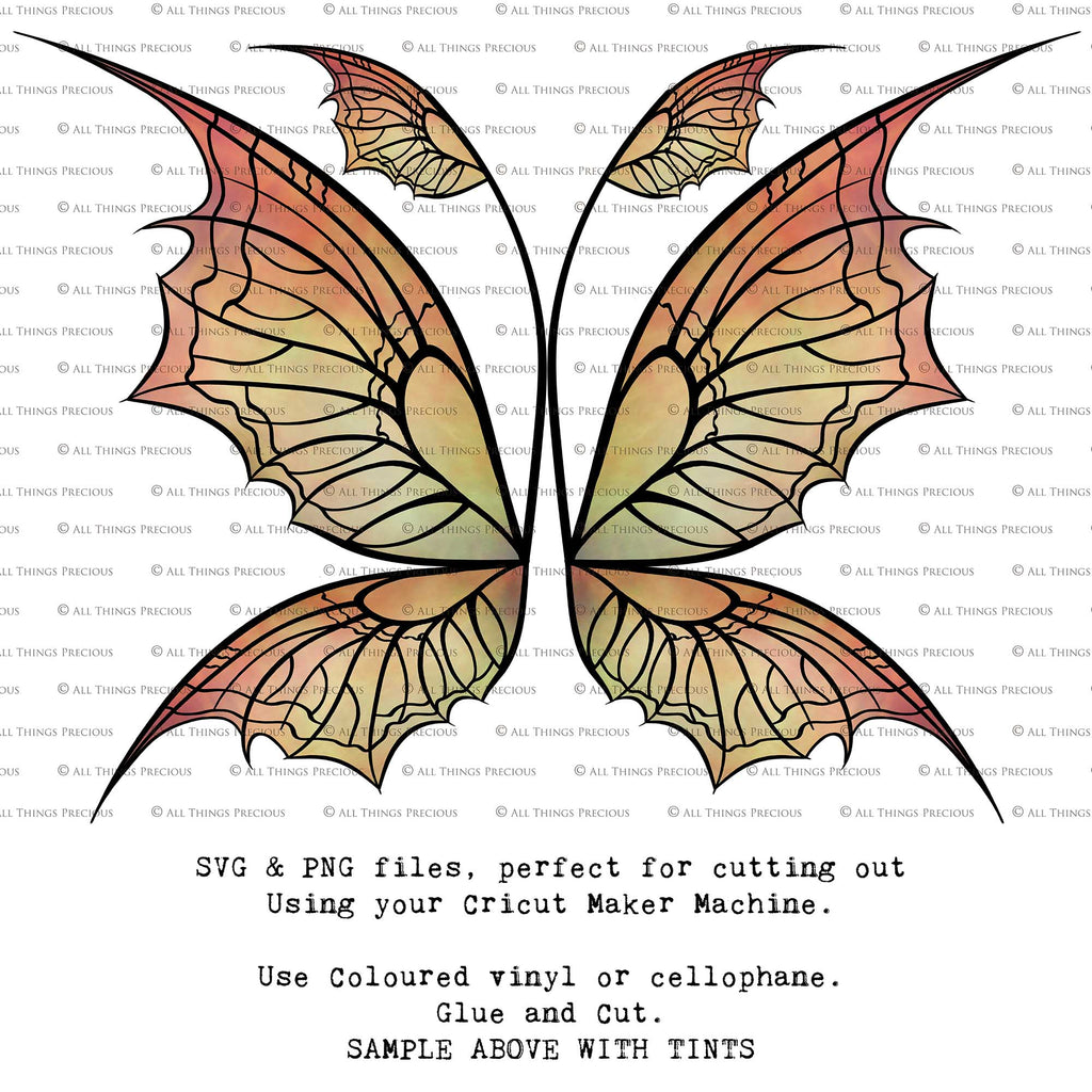 SVG & PNG Fairy Wing files for Cricut or Silhouette Cameo Cutting Machine. To create wearable fairy wings, in adult or children sizes.  Use this clipart design for Halloween Costumes, Fantasy or Cosplay or photography. These are Individual Wing Pieces, for you to cut and assemble. This is a digital product. 