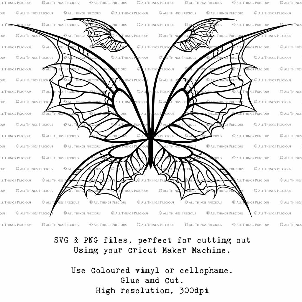 SVG & PNG Fairy Wing files for Cricut or Silhouette Cameo Cutting Machine. To create wearable fairy wings, in adult or children sizes.  Use this clipart design for Halloween Costumes, Fantasy or Cosplay or photography. These are Individual Wing Pieces, for you to cut and assemble. This is a digital product. 