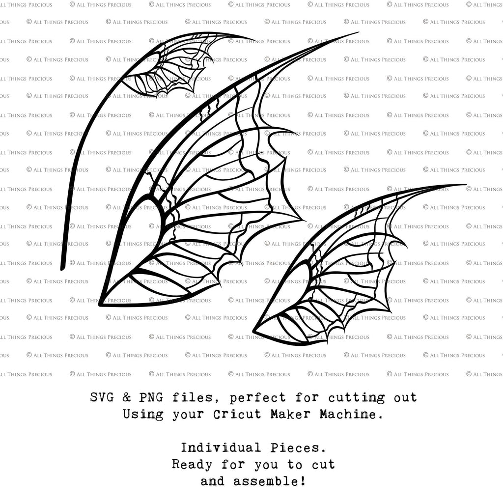 SVG & PNG Fairy Wing files for Cricut or Silhouette Cameo Cutting Machine. To create wearable fairy wings, in adult or children sizes.  Use this clipart design for Halloween Costumes, Fantasy or Cosplay or photography. These are Individual Wing Pieces, for you to cut and assemble. This is a digital product. 