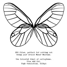 Load image into Gallery viewer, SVG &amp; PNG Fairy Wing files for Cricut or Silhouette Cameo Cutting Machine. To create wearable fairy wings, in adult or children sizes.  Use this clipart design for Halloween Costumes, Fantasy or Cosplay or photography. These are Individual Wing Pieces, for you to cut and assemble. This is a digital product. 
