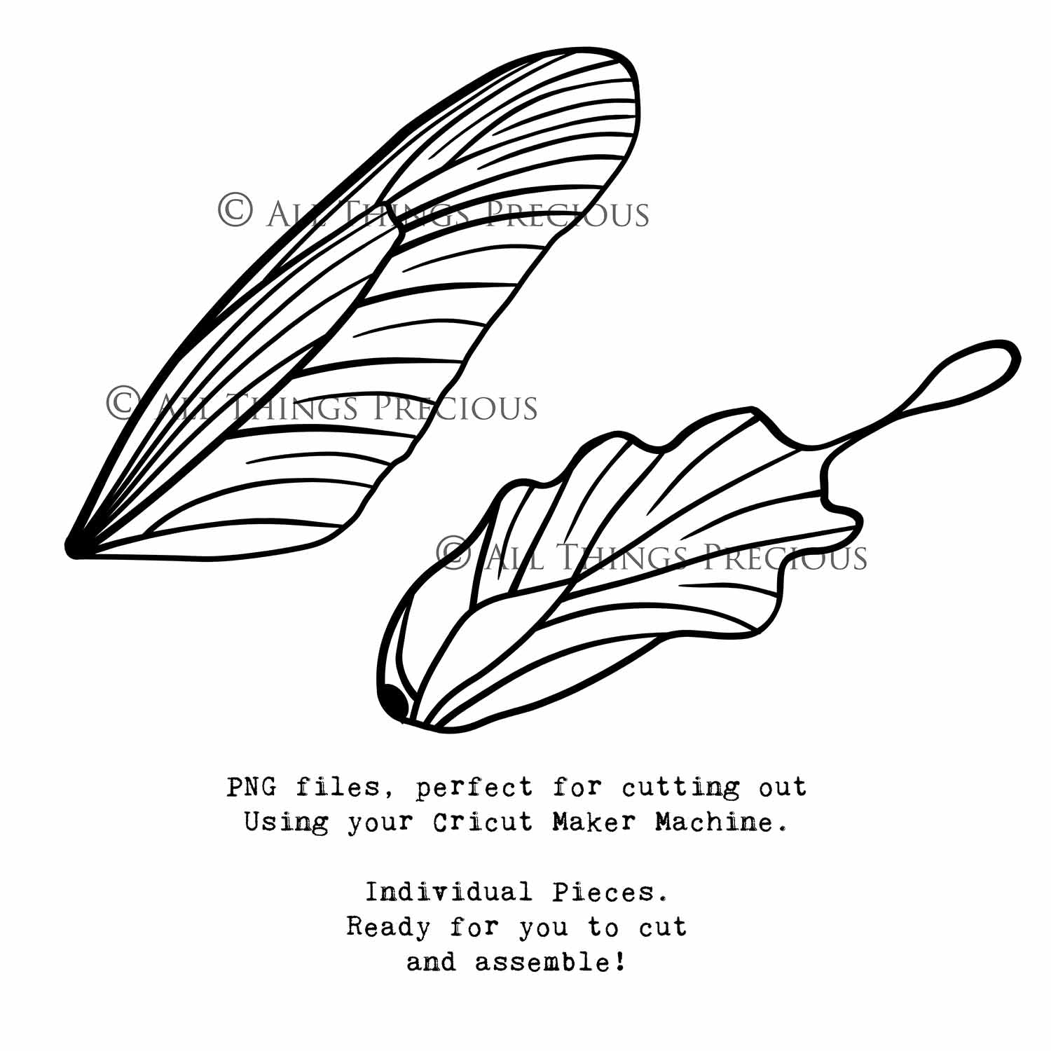 SVG & PNG Fairy Wing files for Cricut or Silhouette Cameo Cutting Machine. To create wearable fairy wings, in adult or children sizes.  Use this clipart design for Halloween Costumes, Fantasy or Cosplay or photography. These are Individual Wing Pieces, for you to cut and assemble. This is a digital product. 