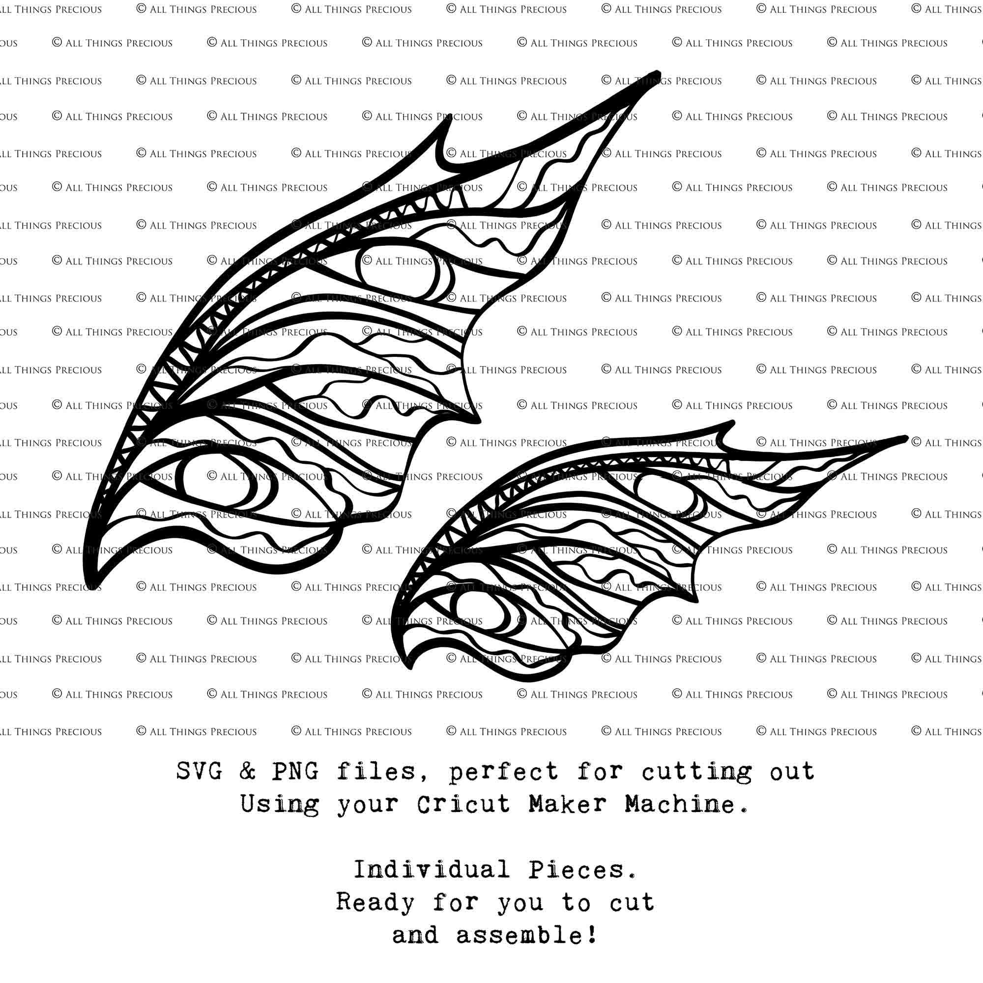 SVG & PNG Fairy Wing files for Cricut or Silhouette Cameo Cutting Machine. To create wearable fairy wings, in adult or children sizes.  Use this clipart design for Halloween Costumes, Fantasy or Cosplay or photography. These are Individual Wing Pieces, for you to cut and assemble. This is a digital product. 