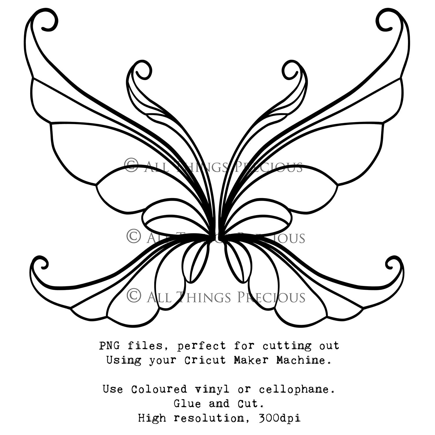 SVG & PNG Fairy Wing files for Cricut or Silhouette Cameo Cutting Machine. To create wearable fairy wings, in adult or children sizes.  Use this clipart design for Halloween Costumes, Fantasy or Cosplay or photography. These are Individual Wing Pieces, for you to cut and assemble. This is a digital product. 
