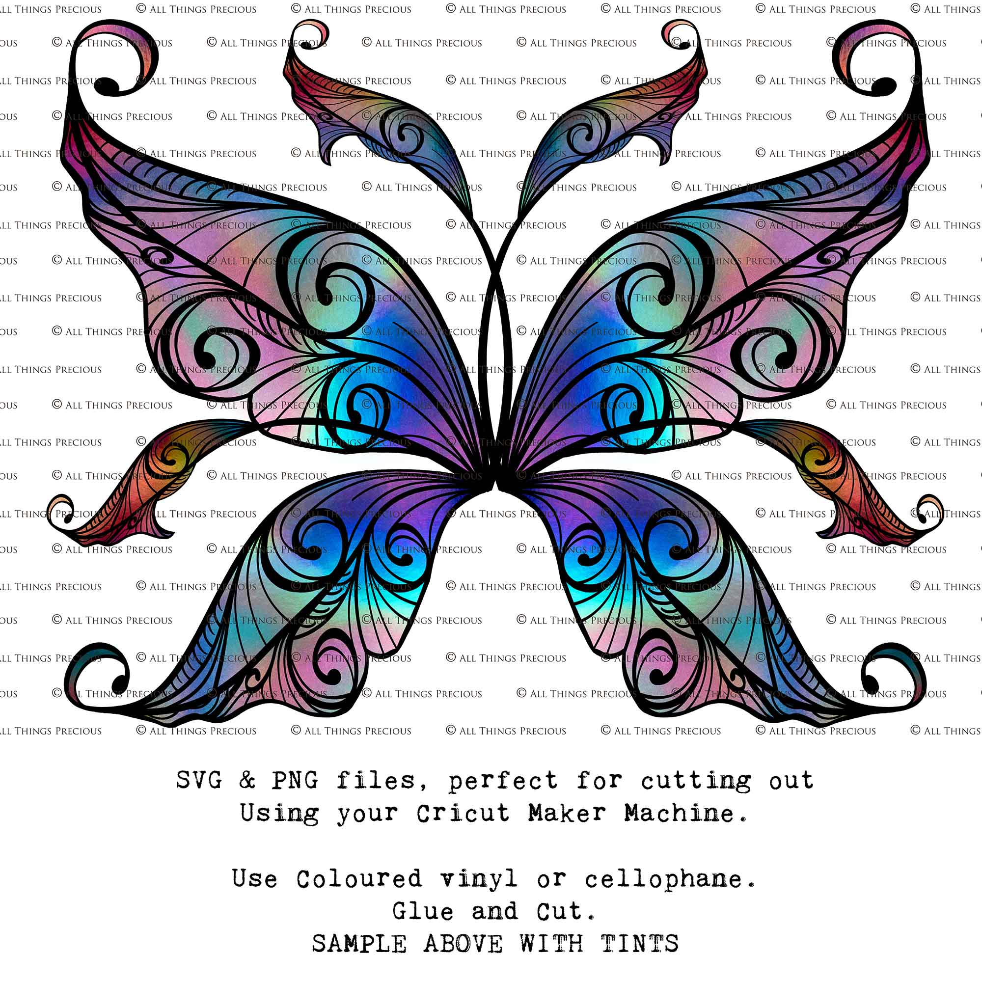 SVG & PNG Fairy Wing files for Cricut or Silhouette Cameo Cutting Machine. To create wearable fairy wings, in adult or children sizes.  Use this clipart design for Halloween Costumes, Fantasy or Cosplay or photography. Or use as ephemera in weddings, engagements or baby shower invitations. These are Individual wing parts, for you to cut and assemble. This is a digital product. 