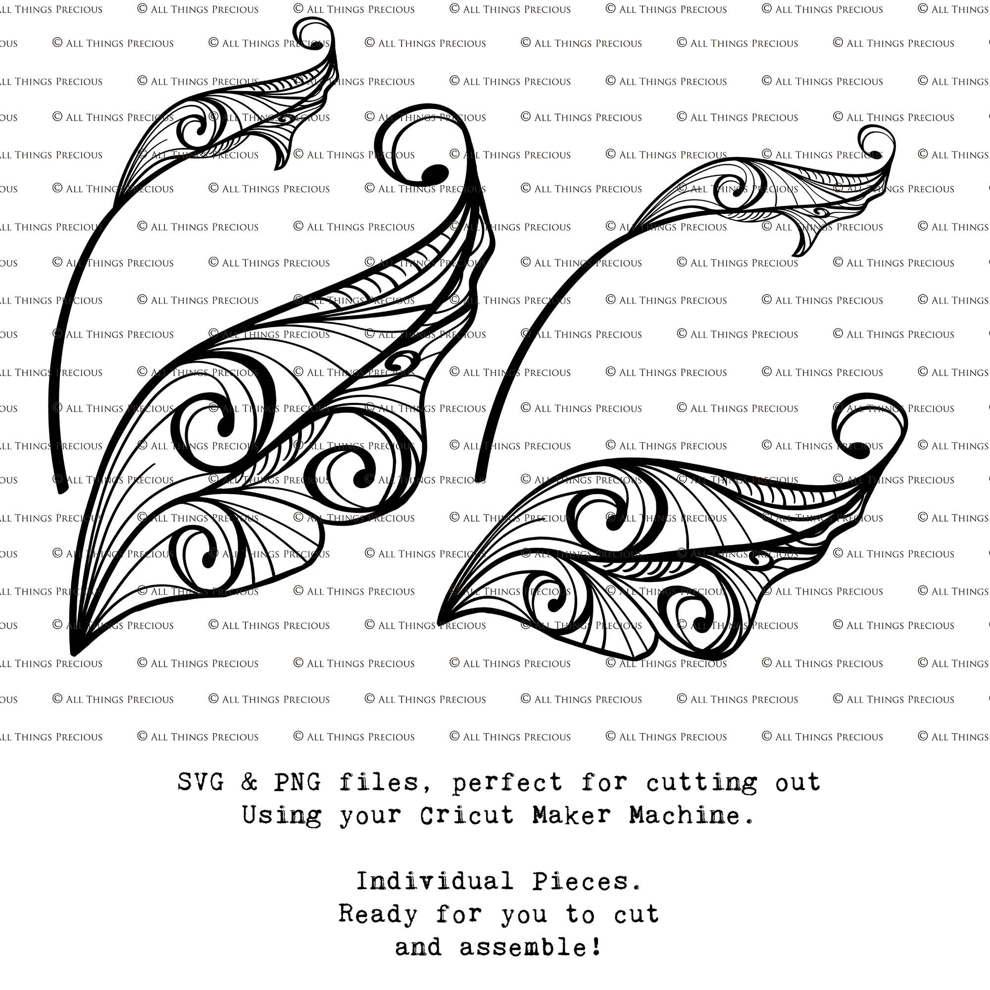 SVG & PNG Fairy Wing files for Cricut or Silhouette Cameo Cutting Machine. To create wearable fairy wings, in adult or children sizes.  Use this clipart design for Halloween Costumes, Fantasy or Cosplay or photography. Or use as ephemera in weddings, engagements or baby shower invitations. These are Individual wing parts, for you to cut and assemble. This is a digital product. 