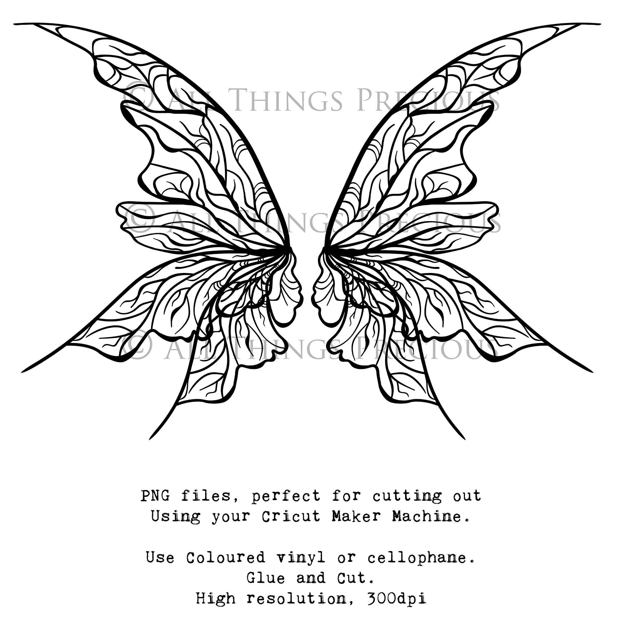 SVG & PNG Fairy Wing files for Cricut or Silhouette Cameo Cutting Machine. To create wearable fairy wings, in adult or children sizes.  Use this clipart design for Halloween Costumes, Fantasy or Cosplay or photography. These are Individual Wing Pieces, for you to cut and assemble. This is a digital product. 
