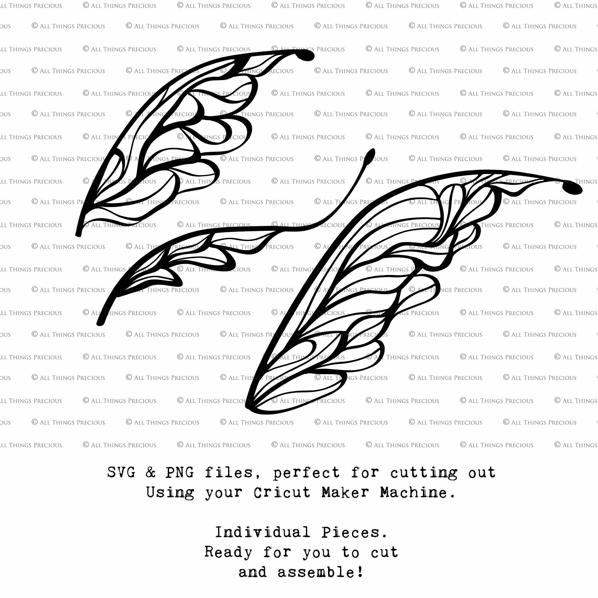 SVG & PNG Fairy Wing files for Cricut or Silhouette Cameo Cutting Machine. To create wearable fairy wings, in adult or children sizes.  Use this clipart design for Halloween Costumes, Fantasy or Cosplay or photography. Or For weddings, Engagements or baby shower ephemera. These are Individual Wing Pieces, for you to cut and assemble. This is a digital product. 