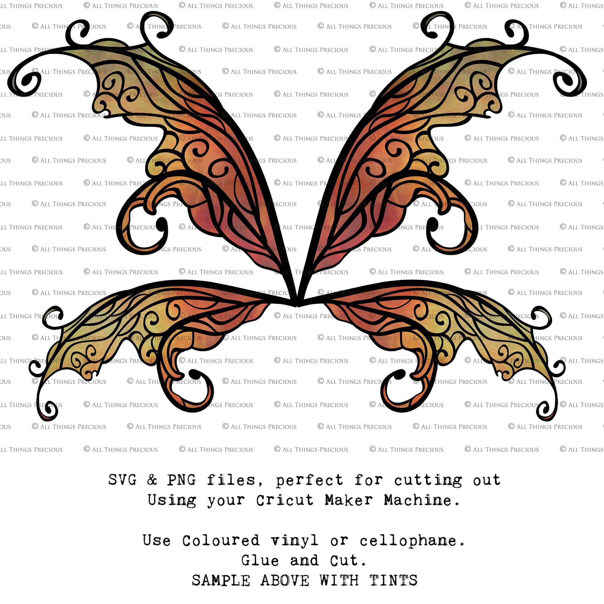 SVG & PNG Fairy Wing files for Cricut or Silhouette Cameo Cutting Machine. To create wearable fairy wings, in adult or children sizes.  Use this clipart design for Halloween Costumes, Fantasy or Cosplay or photography. Or use as ephemera in weddings, engagements or baby shower invitations. These are Individual wing parts, for you to cut and assemble. This is a digital product. 
