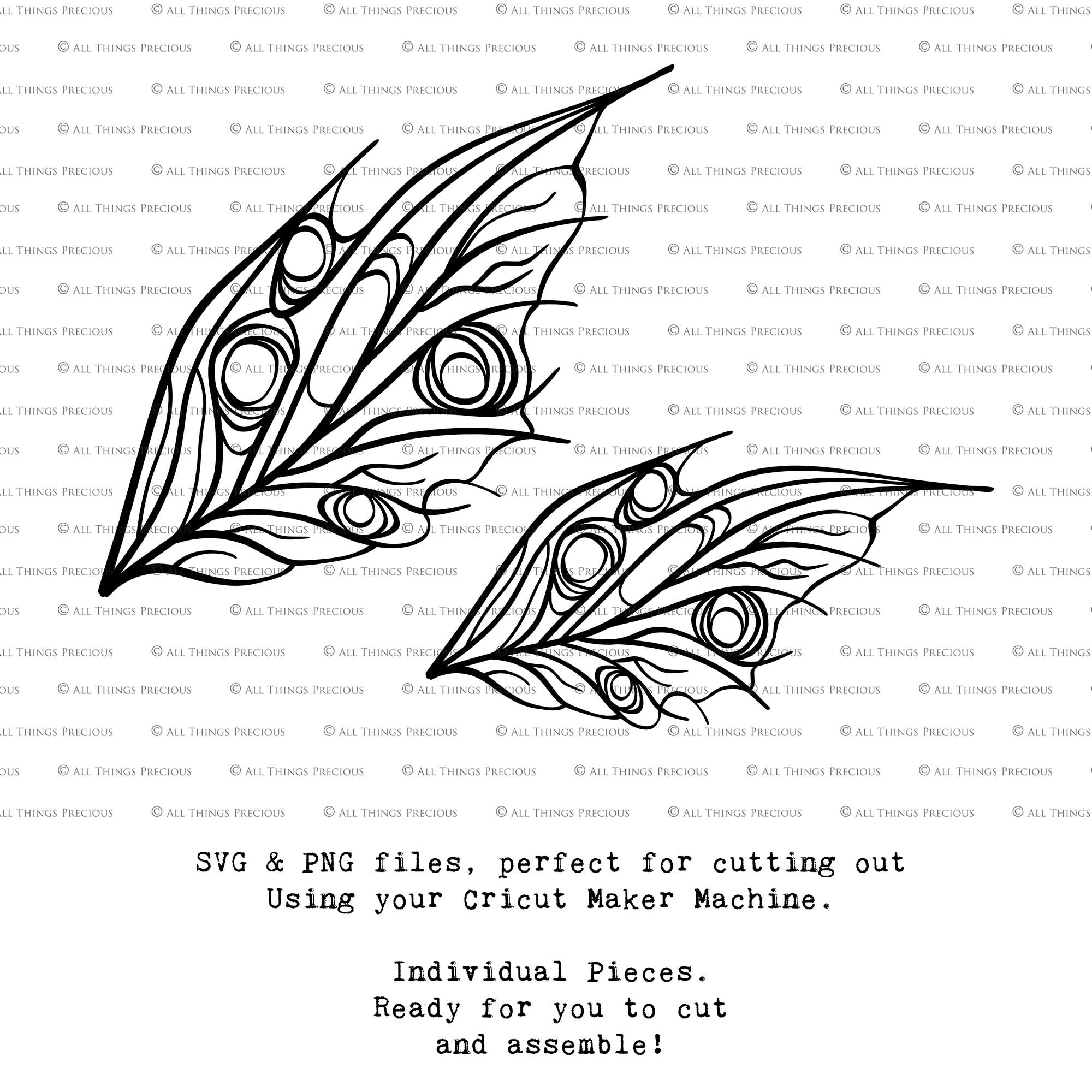 SVG & PNG Fairy Wing files for Cricut or Silhouette Cameo Cutting Machine. To create wearable fairy wings, in adult or children sizes.  Use this clipart design for Halloween Costumes, Fantasy or Cosplay or photography. Or use as ephemera in weddings, engagements or baby shower invitations. These are Individual wing parts, for you to cut and assemble. This is a digital product. 