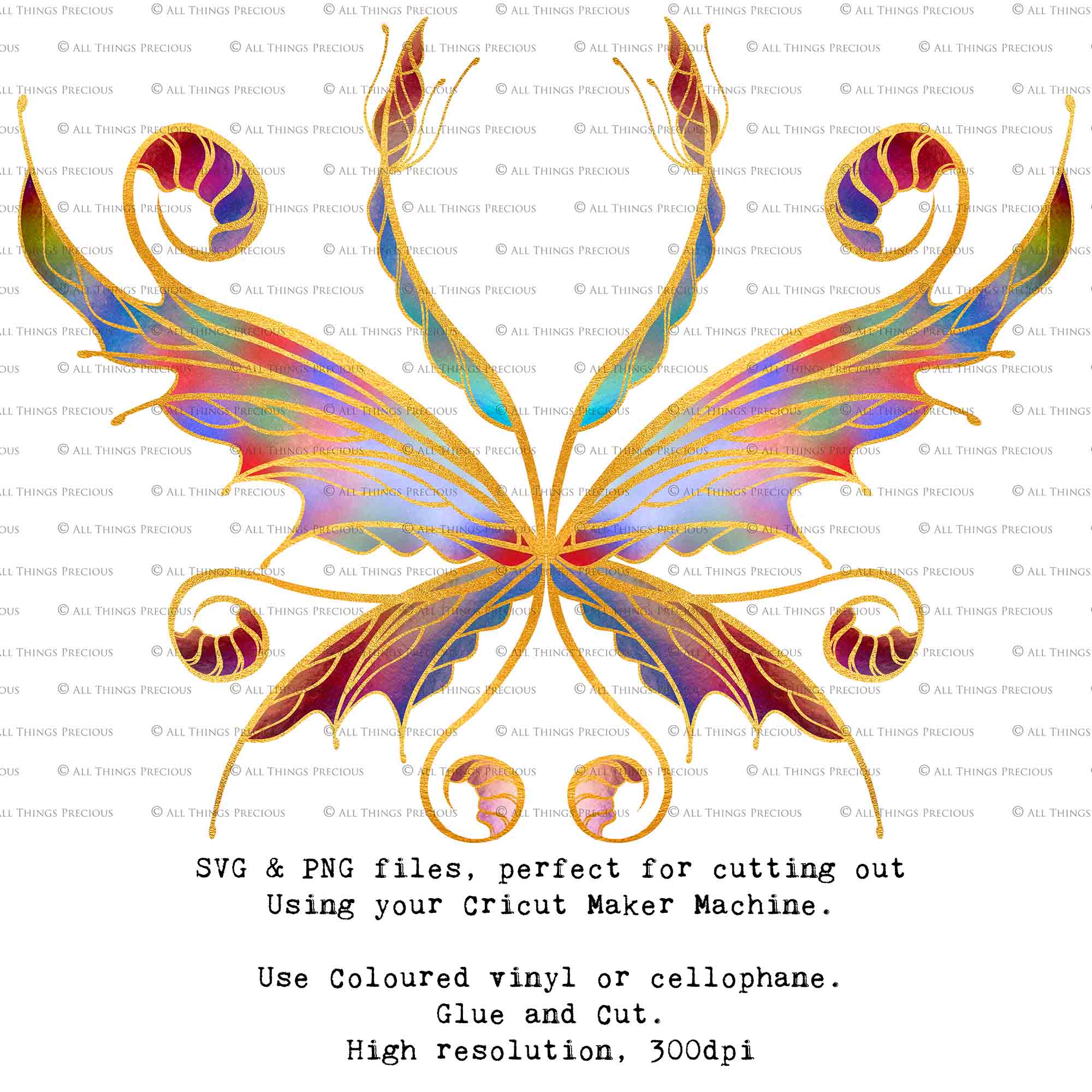 SVG & PNG Fairy Wing files for Cricut or Silhouette Cameo Cutting Machine. To create wearable fairy wings, in adult or children sizes.  Use this clipart design for Halloween Costumes, Fantasy or Cosplay or photography. Or use as ephemera in weddings, engagements or baby shower invitations. These are Individual wing parts, for you to cut and assemble. This is a digital product. 