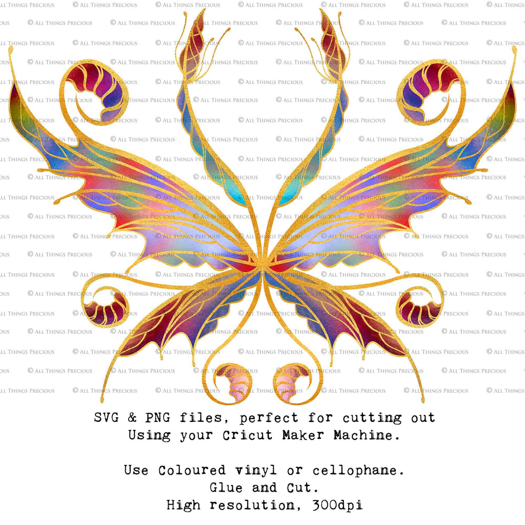 SVG & PNG Fairy Wing files for Cricut or Silhouette Cameo Cutting Machine. To create wearable fairy wings, in adult or children sizes.  Use this clipart design for Halloween Costumes, Fantasy or Cosplay or photography. Or use as ephemera in weddings, engagements or baby shower invitations. These are Individual wing parts, for you to cut and assemble. This is a digital product. 