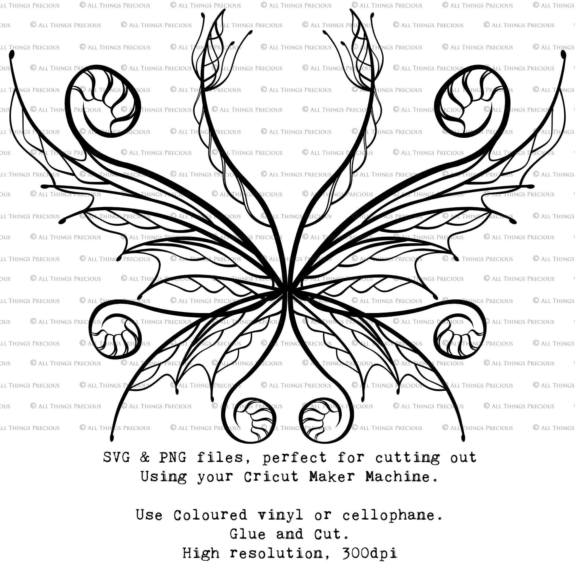 SVG & PNG Fairy Wing files for Cricut or Silhouette Cameo Cutting Machine. To create wearable fairy wings, in adult or children sizes.  Use this clipart design for Halloween Costumes, Fantasy or Cosplay or photography. Or use as ephemera in weddings, engagements or baby shower invitations. These are Individual wing parts, for you to cut and assemble. This is a digital product. 