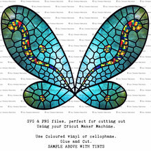 Load image into Gallery viewer, SVG &amp; PNG Fairy Wing files for Cricut or Silhouette Cameo Cutting Machine. To create wearable fairy wings, in adult or children sizes.  Use this clipart design for Halloween Costumes, Fantasy or Cosplay or photography. Or use as ephemera in weddings, engagements or baby shower invitations. These are Individual wing parts, for you to cut and assemble. This is a digital product. 
