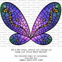 Load image into Gallery viewer, SVG &amp; PNG Fairy Wing files for Cricut or Silhouette Cameo Cutting Machine. To create wearable fairy wings, in adult or children sizes.  Use this clipart design for Halloween Costumes, Fantasy or Cosplay or photography. Or use as ephemera in weddings, engagements or baby shower invitations. These are Individual wing parts, for you to cut and assemble. This is a digital product. 
