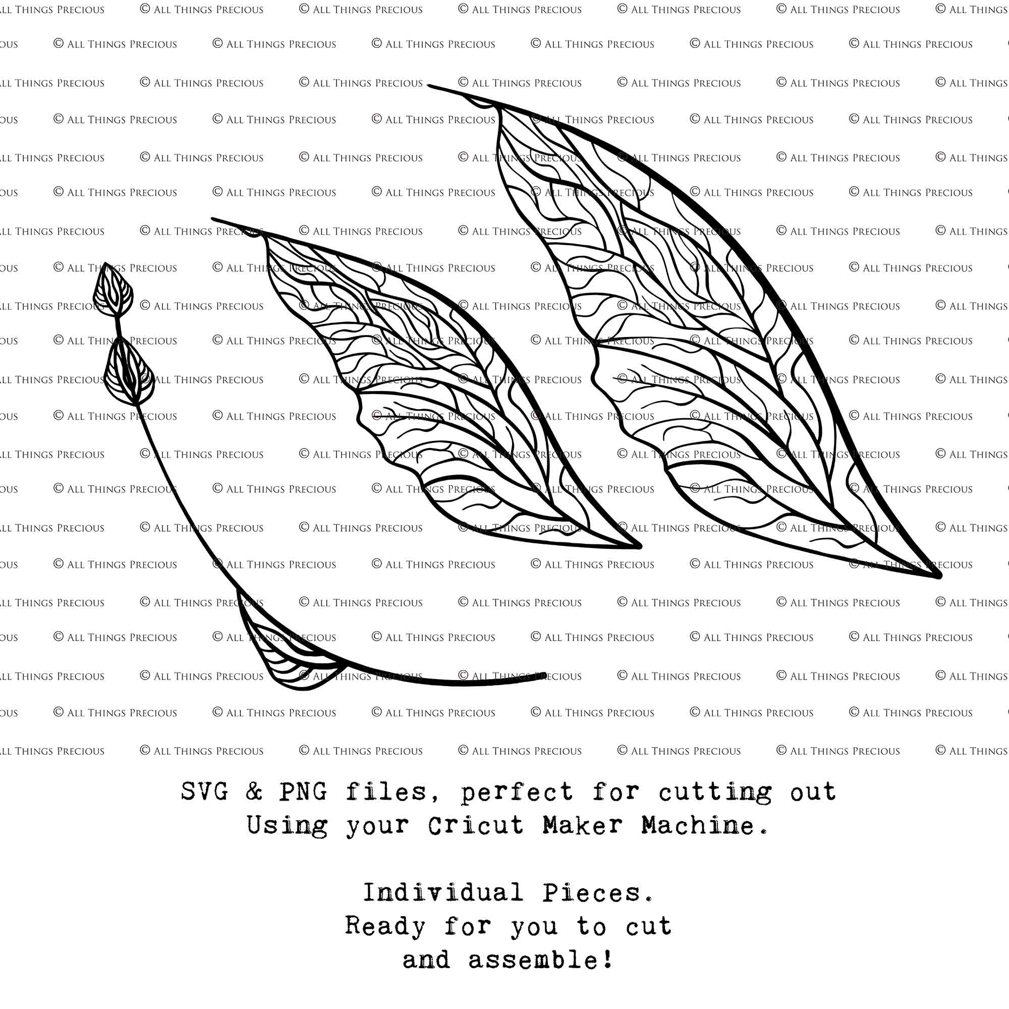 SVG & PNG Fairy Wing files for Cricut or Silhouette Cameo Cutting Machine. To create wearable fairy wings, in adult or children sizes.  Use this clipart design for Halloween Costumes, Fantasy or Cosplay or photography. Or use as ephemera in weddings, engagements or baby shower invitations. These are Individual wing parts, for you to cut and assemble. This is a digital product. 