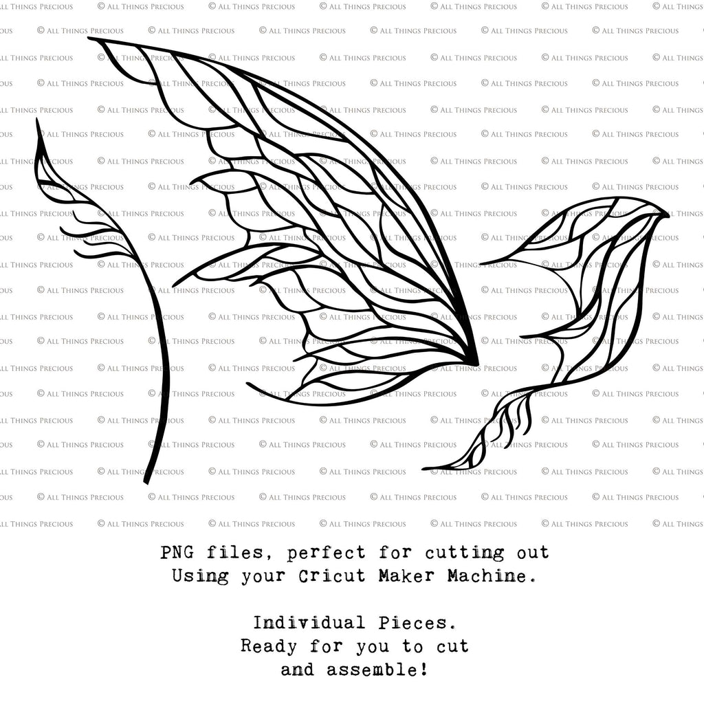 SVG & PNG Fairy Wing files for Cricut or Silhouette Cameo Cutting Machine. To create wearable fairy wings, in adult or children sizes.  Use this clipart design for Halloween Costumes, Fantasy or Cosplay or photography. Or use as ephemera in weddings, engagements or baby shower invitations. These are Individual wing parts, for you to cut and assemble. This is a digital product. 