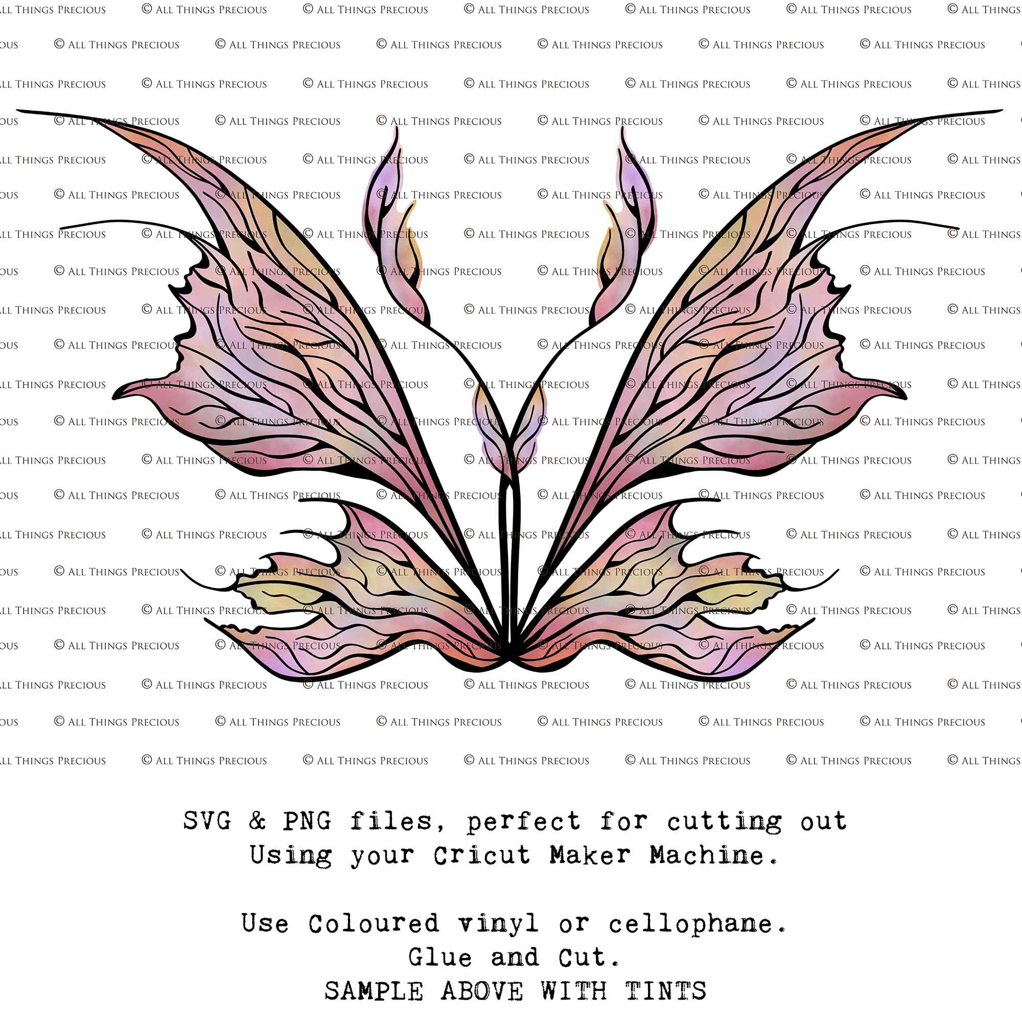 SVG & PNG Fairy Wing files for Cricut or Silhouette Cameo Cutting Machine. To create wearable fairy wings, in adult or children sizes.  Use this clipart design for Halloween Costumes, Fantasy or Cosplay or photography. Or use as ephemera in weddings, engagements or baby shower invitations. These are Individual wing parts, for you to cut and assemble. This is a digital product. 