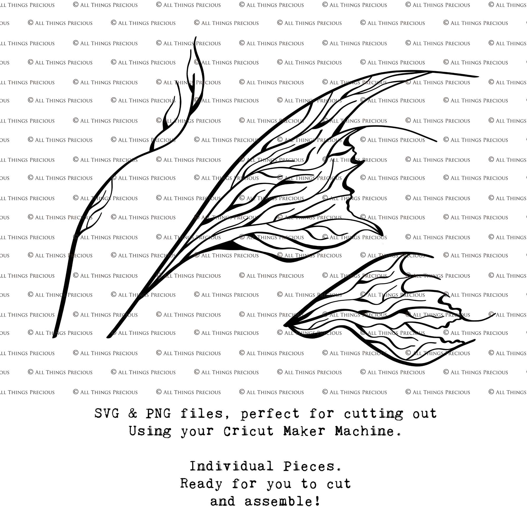 SVG & PNG Fairy Wing files for Cricut or Silhouette Cameo Cutting Machine. To create wearable fairy wings, in adult or children sizes.  Use this clipart design for Halloween Costumes, Fantasy or Cosplay or photography. Or use as ephemera in weddings, engagements or baby shower invitations. These are Individual wing parts, for you to cut and assemble. This is a digital product. 